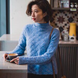 Aritzia Wilfred Free Blue Michal Wool Alpaca Blend Cable Knit Sweater XS